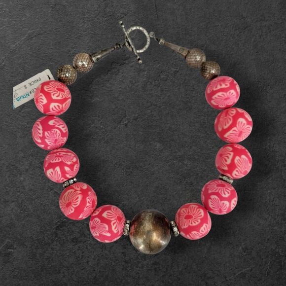 Pink Floral Chunky Statement Necklace by Edna Designs - Picture 1 of 14